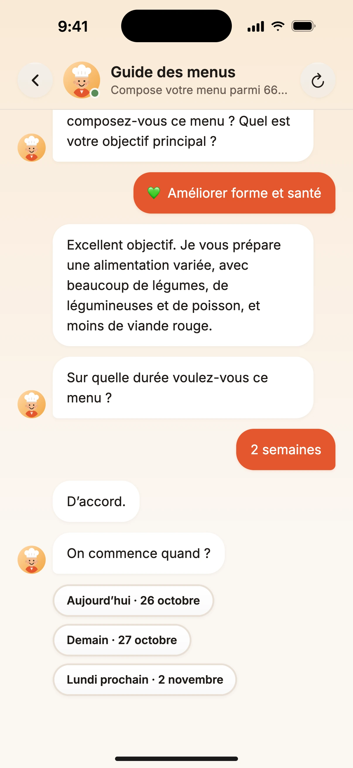 Un chef qui organise votre semaine.